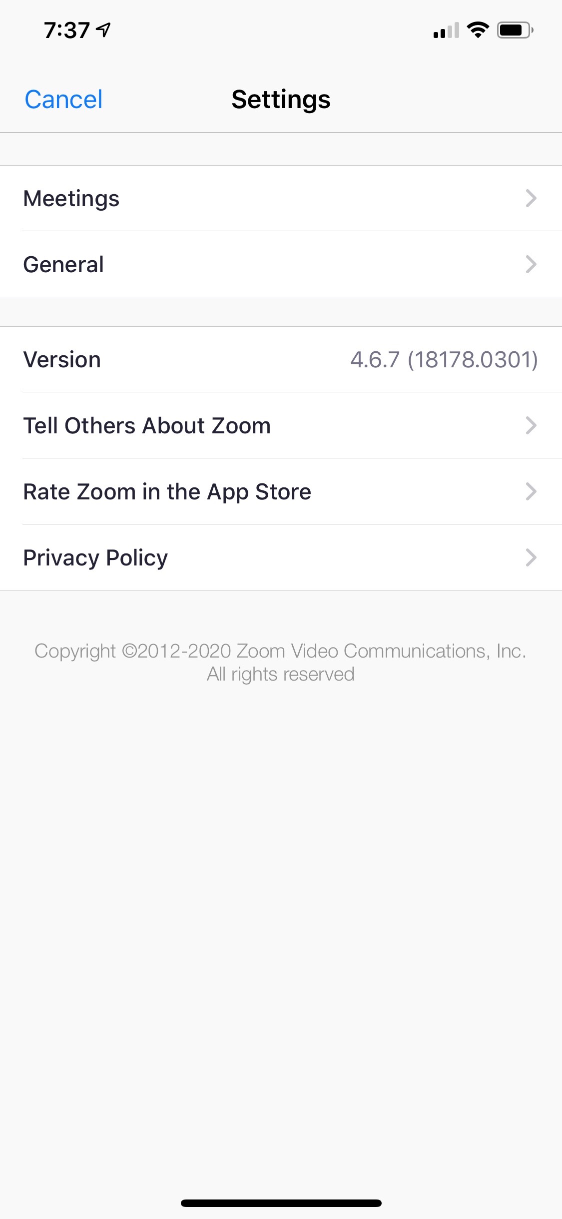 setting screen for zoom iphone